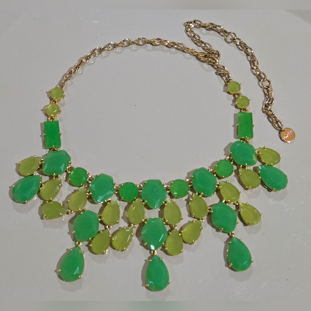 Stella & Dot Elodie Greenโ Statement Bib Necklace Gold Tone